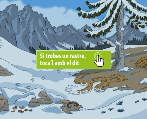 App didáctica con pantalla interactiva XFrame instalada en el Parque Nacional de Aigüestortes.